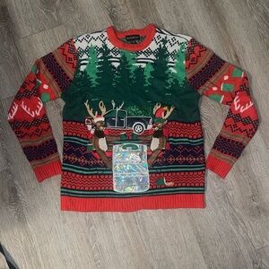 Holiday Christmas beer pong Reindeer Crewneck Sweater - Red and Green medium